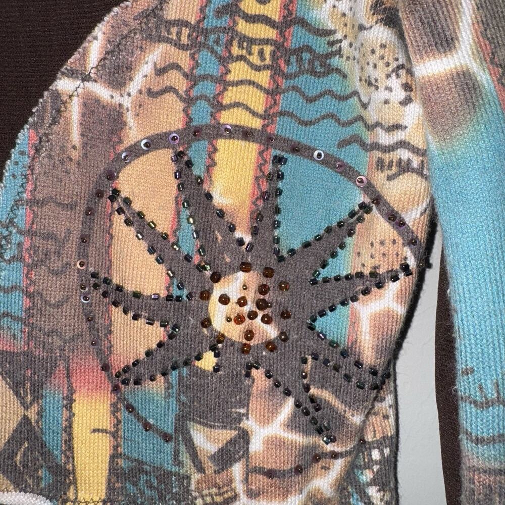 Rare Etoile Du Monde Brown Semi-Sheer Patchwork Sweater Boho Celestial Art - Picture 4 of 9